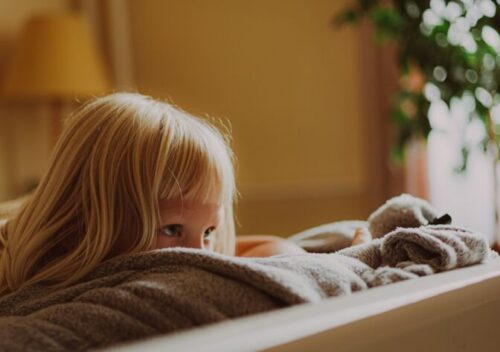 a girl lying on a bed